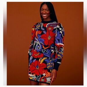FARM Rio Vibrant Floral Long Sleeve Dress - Red, Blue, Black (new Without Tags)